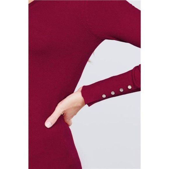 Wine Red Lightweight Viscose V Neck Sweater with Rivet Detail - Picture 4 of 5